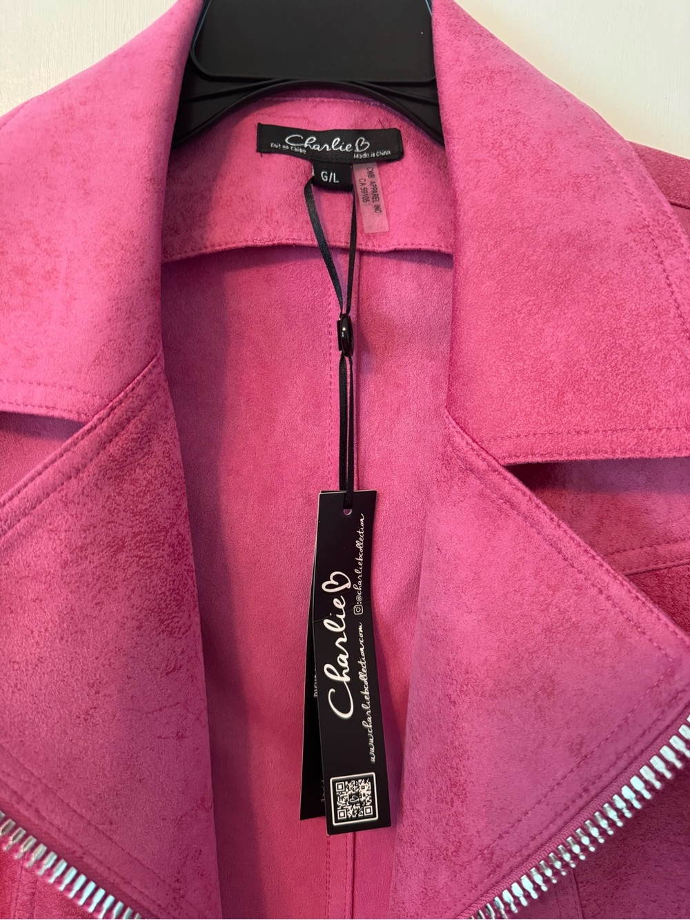 CHARLIE B Fuchsia Faux Suede Moto Jacket - Picture 5 of 7